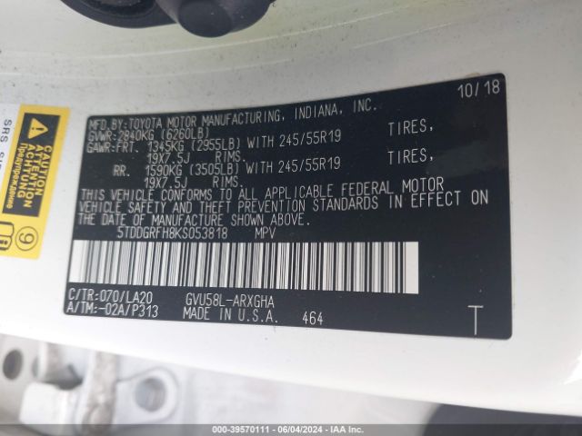 5TDDGRFH8KS053818 Toyota Highlander Hybrid Limited