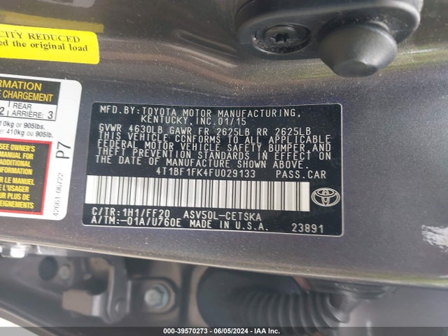 Toyota CAMRY SE 2015 4T1BF1FK4FU029133 Image 9