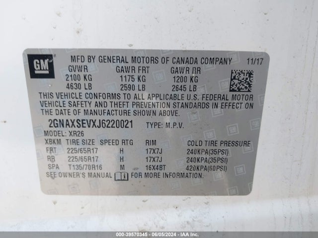 Chevrolet EQUINOX LT 2018 2GNAXSEVXJ6220021 Image 9