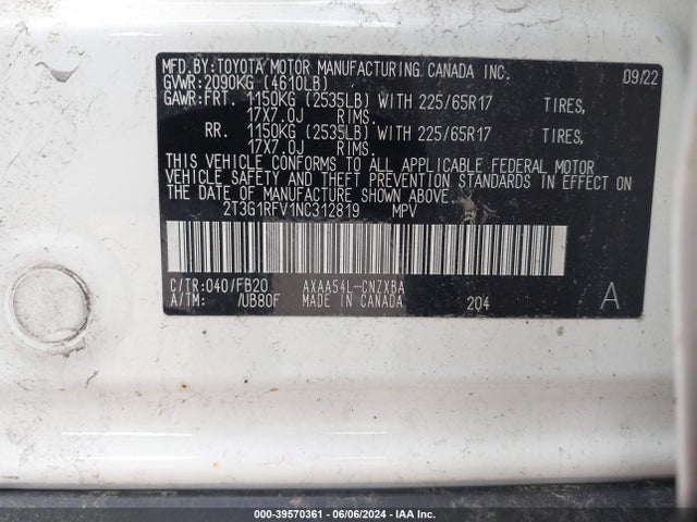 Toyota RAV4 LE 2022 2T3G1RFV1NC312819 Image 9