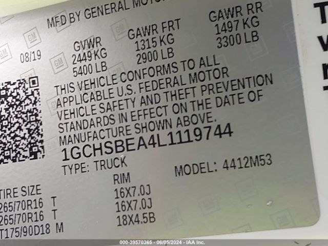 1GCHSBEA4L1119744 Chevrolet Colorado 2wd  Long Box Wt
