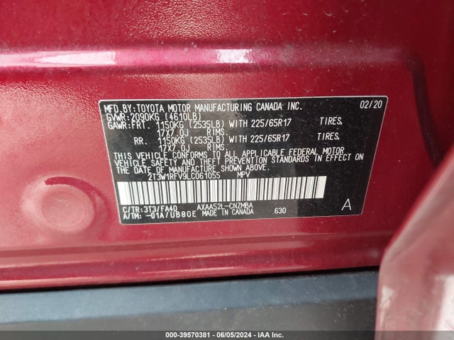 Toyota Rav4 Xle 2020 2T3W1RFV9LC061055 Image 9