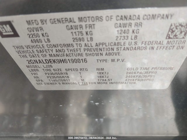 Chevrolet Equinox Premier 2017 2GNALDEK9H6190016 Image 9