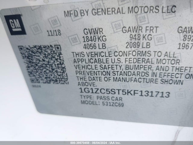 Chevrolet Malibu 1fl 2019 1G1ZC5ST5KF131713 Image 9