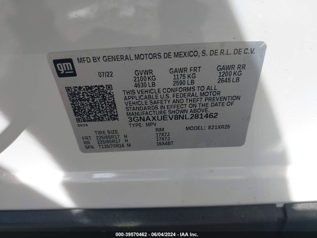 Chevrolet Equinox Awd Lt 2022 3GNAXUEV8NL281462 Image 9