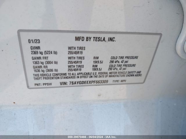 7SAYGDEEXPF663309 Tesla Model Y Awd/long Range Dual Motor All-wheel Drive