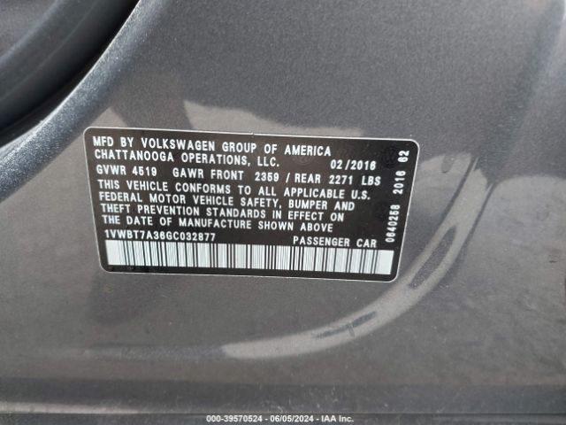 1VWBT7A36GC032877 Volkswagen Passat 1.8t Se