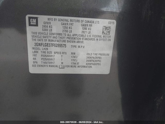 Chevrolet Equinox 2lt 2015 2GNFLGE37F6289575 Image 9