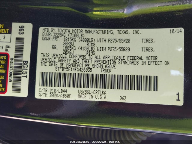 5TFBY5F14FX426935 Toyota Tundra Limited 5.7l V8