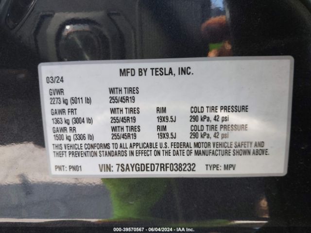 7SAYGDED7RF038232 Tesla Model Y Rwd