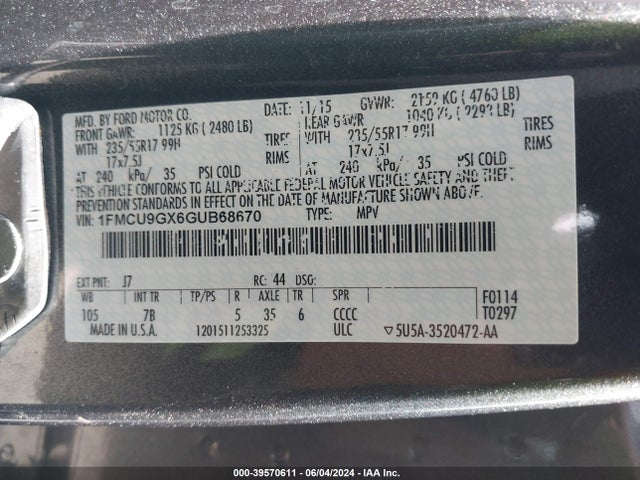 Ford ESCAPE SE 2016 1FMCU9GX6GUB68670 Image 9