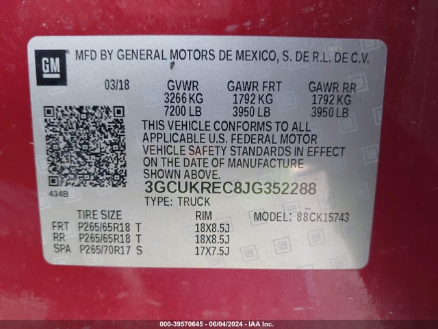 Chevrolet Silverado 1500 2lt 2018 3GCUKREC8JG352288 Image 9