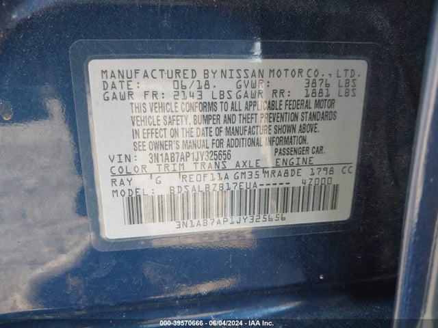 Nissan SENTRA S 2018 3N1AB7AP1JY325656 Image 9