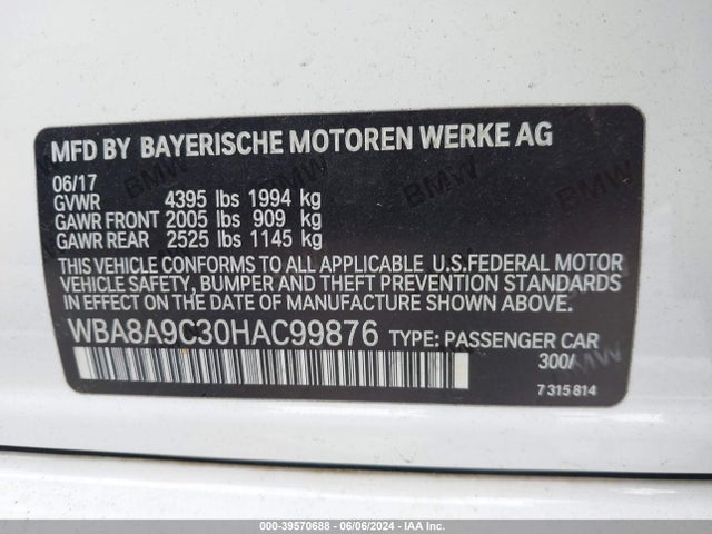 BMW 320i 2017 WBA8A9C30HAC99876 Image 9