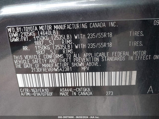 Toyota Rav4 Limited 2017 2T3DFREV6HW542381 Image 9