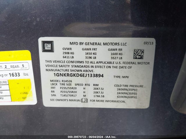 Chevrolet Traverse 1lt 2014 1GNKRGKD6EJ133894 Image 9