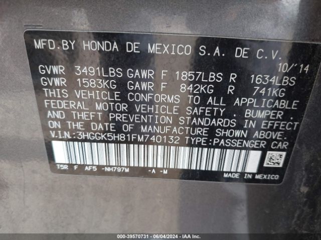 3HGGK5H81FM740132 Honda Fit Ex/ex-l