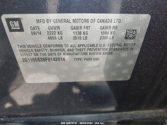 Chevrolet IMPALA 2LZ 2015 2G1165S38F9142014 Image 9