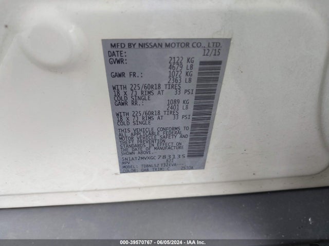Nissan Rogue Sl 2016 5N1AT2MVXGC783135 Image 9