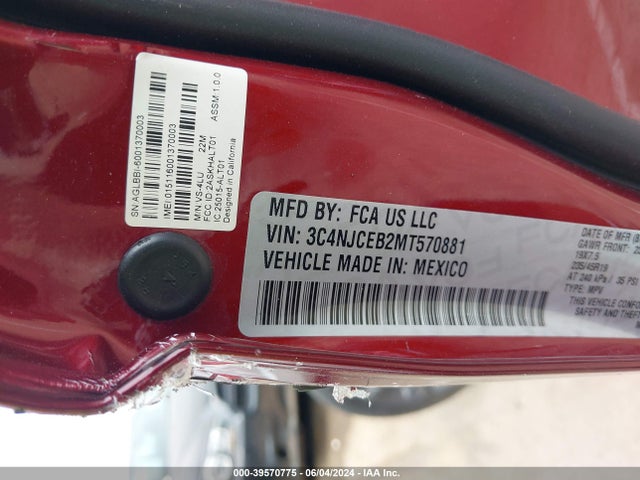 3C4NJCEB2MT570881 Jeep Compass 80th Anniversary Fwd