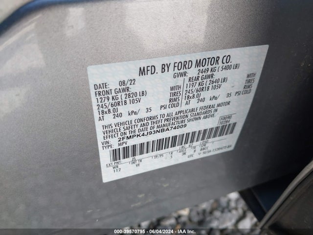 Ford EDGE SEL 2022 2FMPK4J93NBA74009 Image 9
