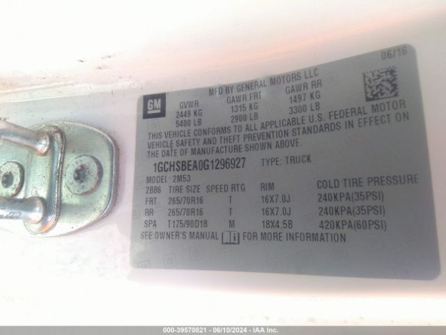 1GCHSBEA0G1296927 Chevrolet Colorado Wt