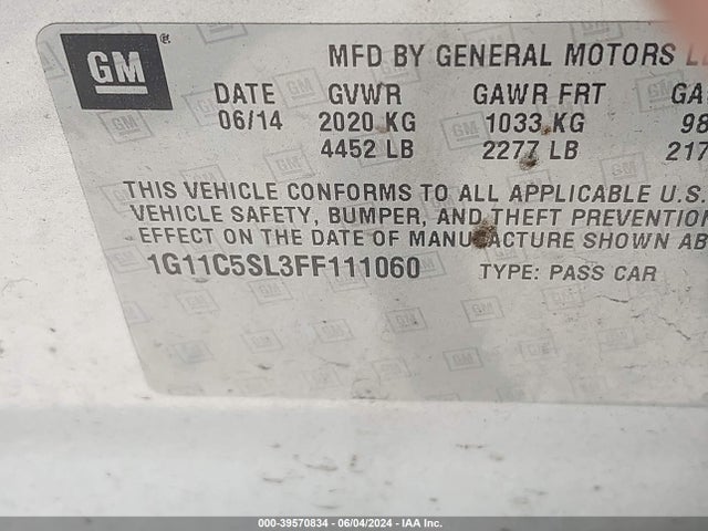 Chevrolet MALIBU 1LT 2015 1G11C5SL3FF111060 Image 9