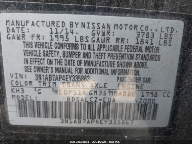 3N1AB7AP4EY335863 Nissan SENTRA S