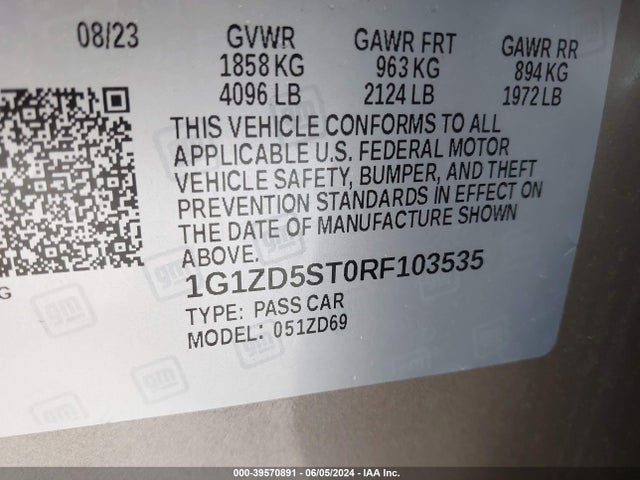 Chevrolet MALIBU LT 2024 1G1ZD5ST0RF103535 Image 9
