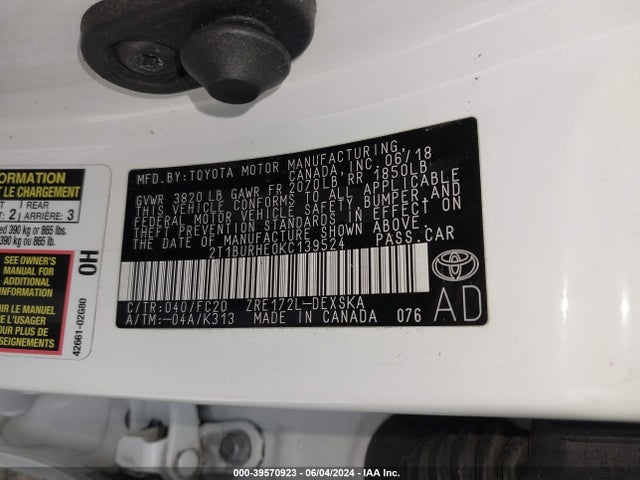 Toyota COROLLA SE 2019 2T1BURHE0KC139524 Image 9