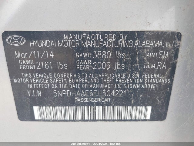 Hyundai ELANTRA SE 2014 5NPDH4AE6EH504221 Image 9