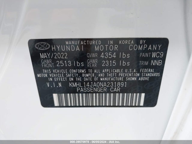 Hyundai SONATA SEL 2022 KMHL14JA0NA231891 Image 9