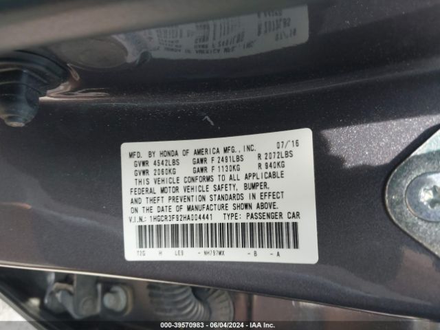 1HGCR3F92HA004441 Honda Accord Touring V6