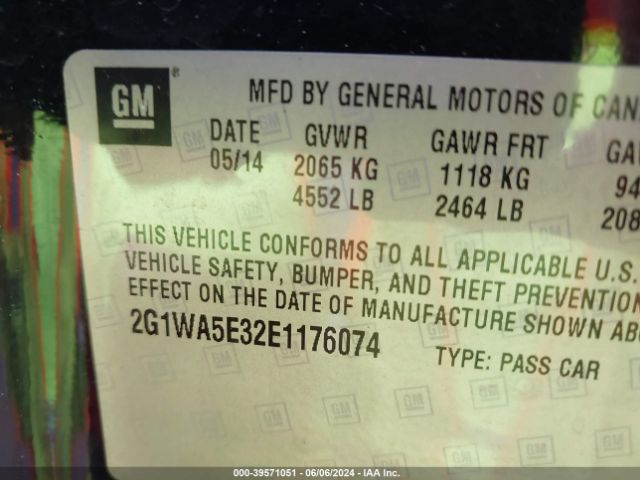 2G1WA5E32E1176074 Chevrolet Impala Limited Ls
