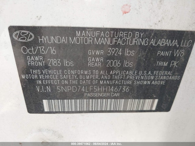 Hyundai ELANTRA SE 2017 5NPD74LF5HH146736 Image 9