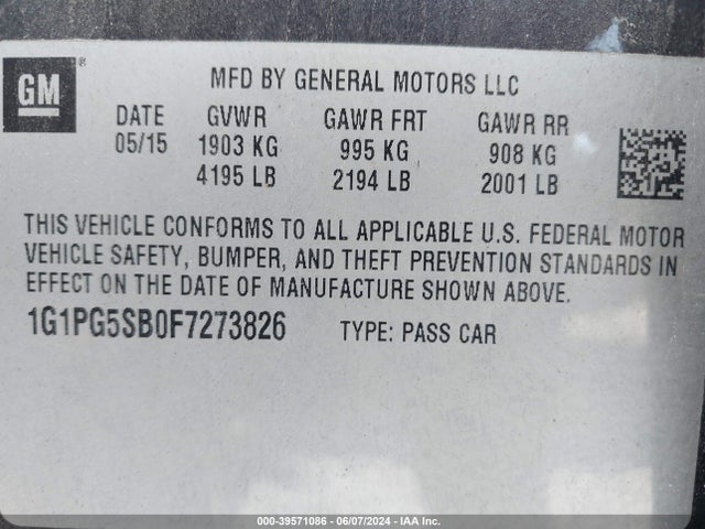 Chevrolet CRUZE LTZ 2015 1G1PG5SB0F7273826 Image 9