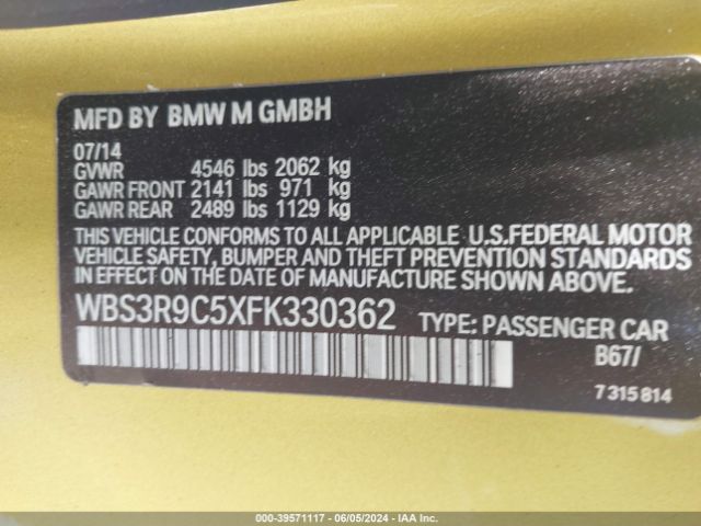 WBS3R9C5XFK330362 BMW M4