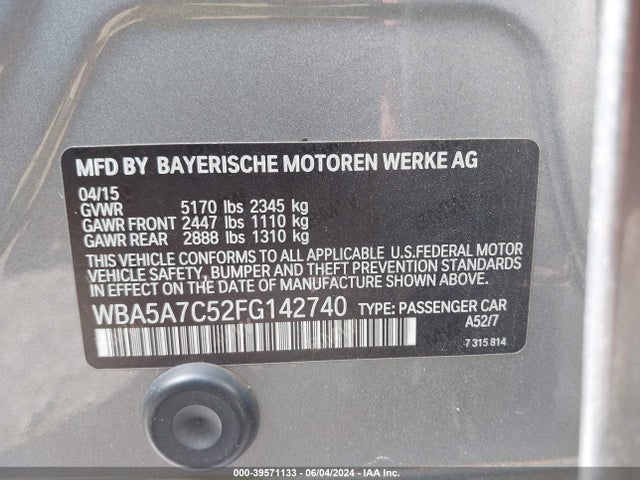BMW 528i Xdrive 2015 WBA5A7C52FG142740 Image 9