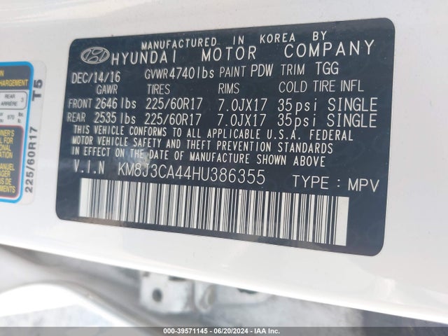 Hyundai TUCSON SE 2017 KM8J3CA44HU386355 Image 9