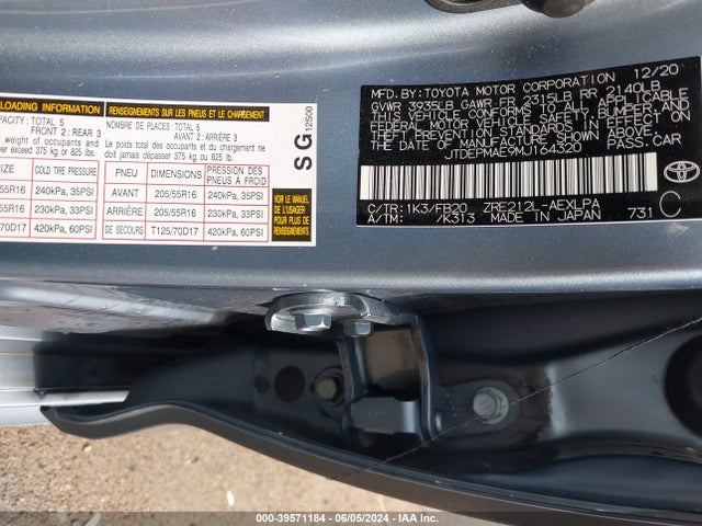 Toyota COROLLA LE 2021 JTDEPMAE9MJ164320 Image 9