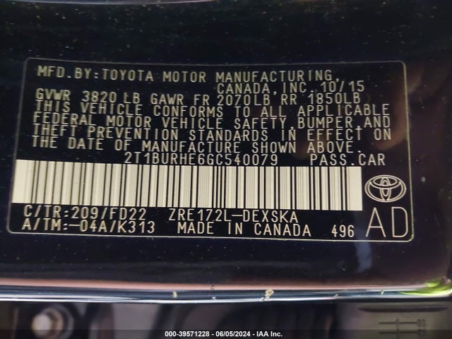 Toyota Corolla S Plus 2016 2T1BURHE6GC540079 Image 9