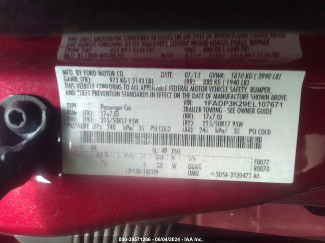 Ford FOCUS SE 2014 1FADP3K29EL107671 Image 9