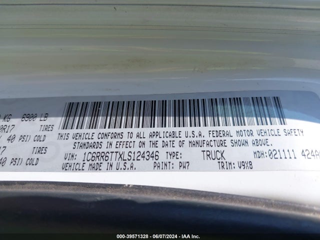 RAM 1500 Classic Slt  4x2 6'4 Box 2020 1C6RR6TTXLS124346 Image 9