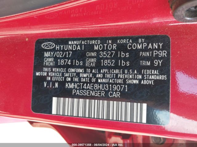 KMHCT4AE8HU319071 Hyundai Accent Value Edition