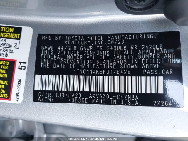 Toyota CAMRY LE 2023 4T1C11AK6PU178428 Image 9