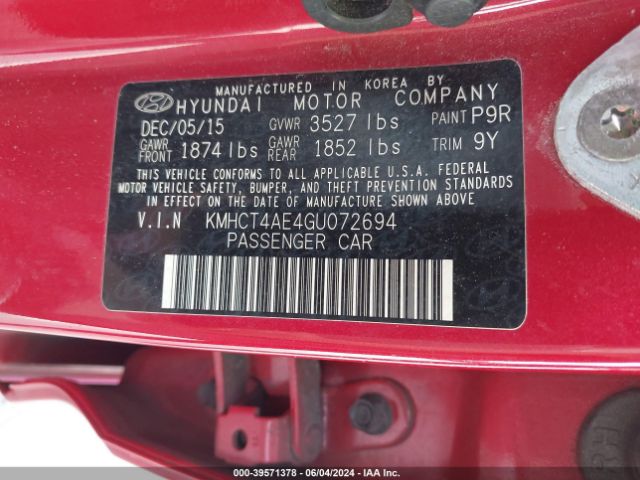 KMHCT4AE4GU072694 Hyundai ACCENT SE