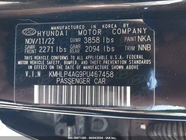 Hyundai Elantra Limited 2023 KMHLP4AG9PU467458 Image 9