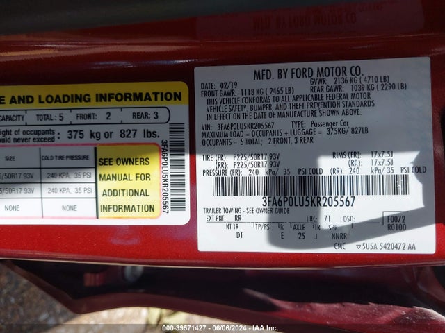 Ford Fusion Hybrid Se 2019 3FA6P0LU5KR205567 Image 9