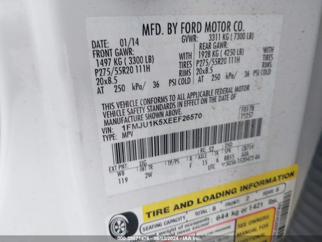 Ford Expedition Limited 2014 1FMJU1K5XEEF26570 Image 9