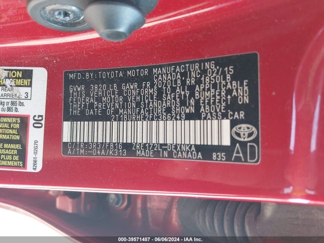 Toyota Corolla Le Plus 2015 2T1BURHE2FC366249 Image 9